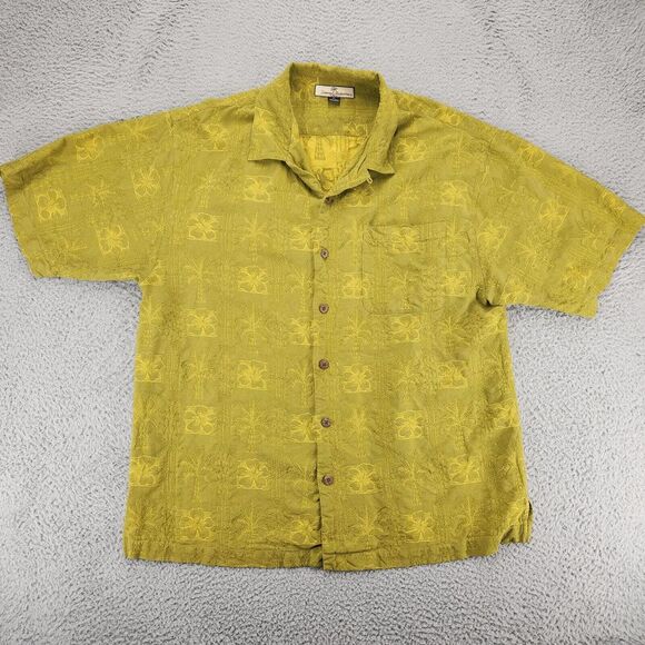 Tommy Bahama Other - Tommy Bahama‎ Shirt Mens XL Green Silk Floral Textured Camp Collar Relax Aloha